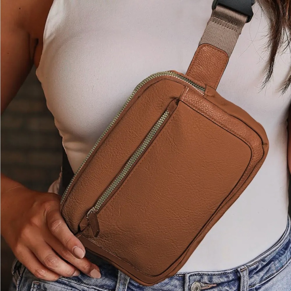 Adjustable Mini PU Brown Crossbody Bag